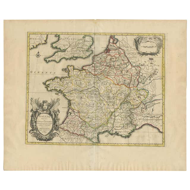 Antique Map of France by British Mapmaker Wells, c.1710 For Sale at 1stDibs