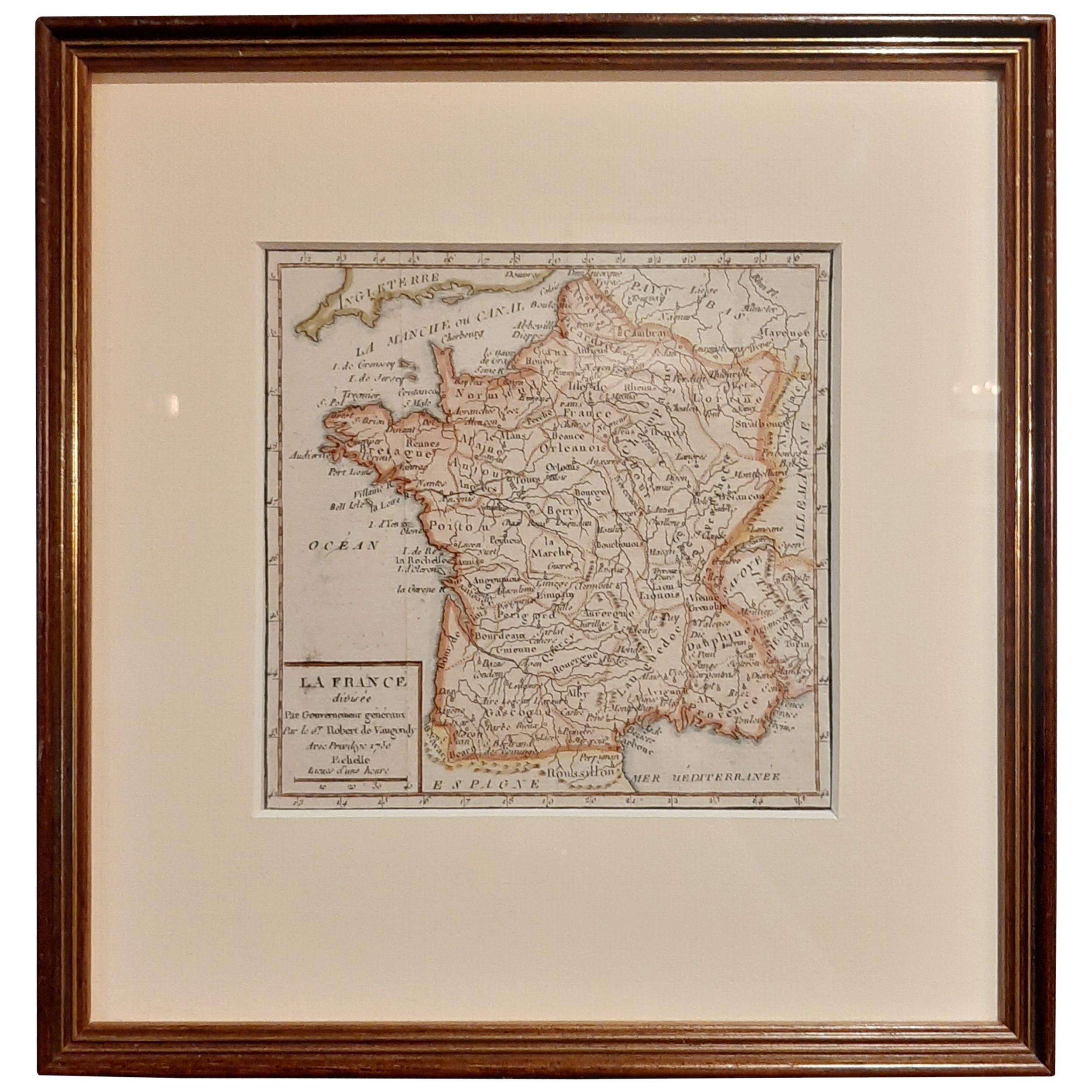 Antike französische Karte von Frankreich von Vaugondy, um 1750 im Angebot