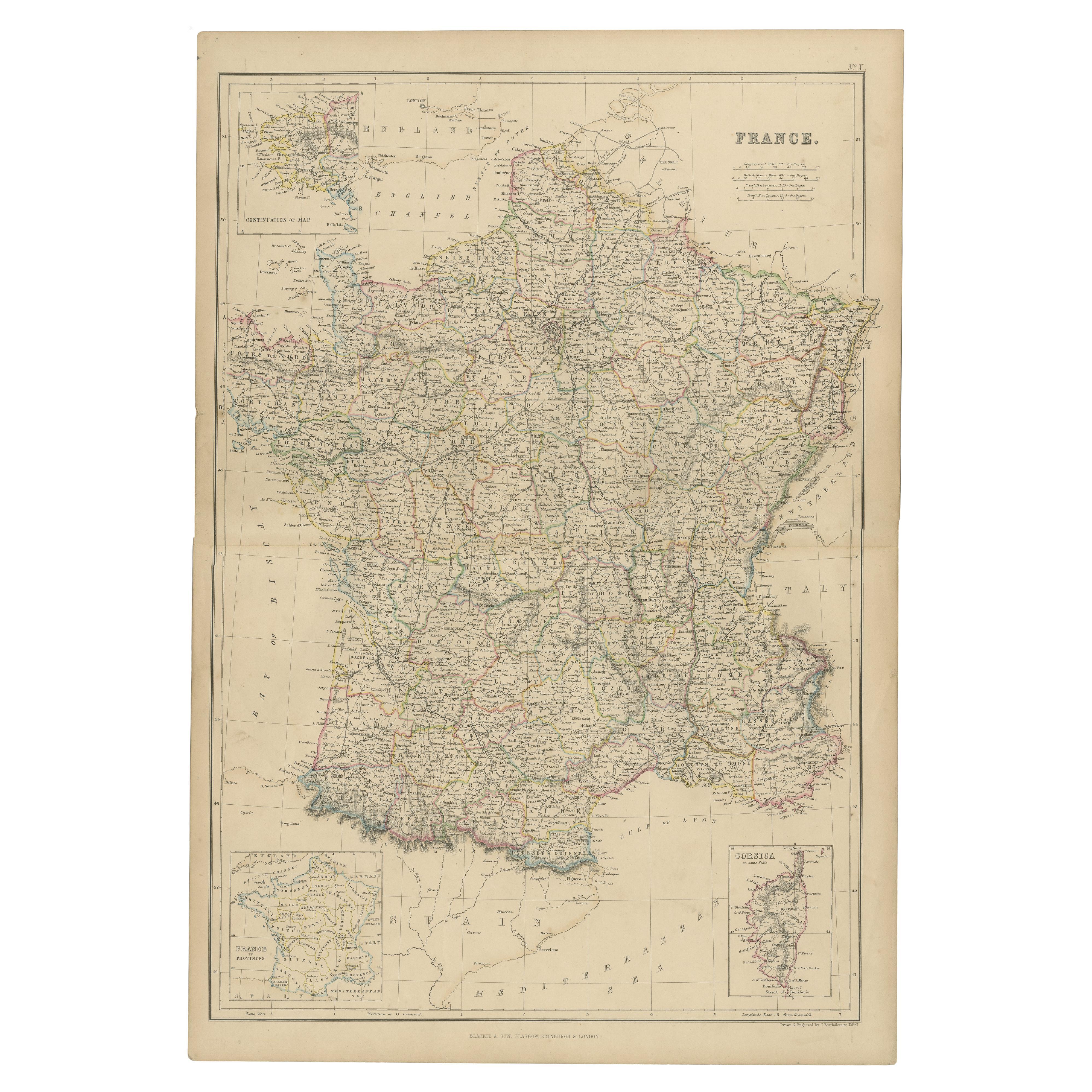 Classic Karte von Frankreich 1859: Blackie's kaiserliches geographisches Meisterwerk