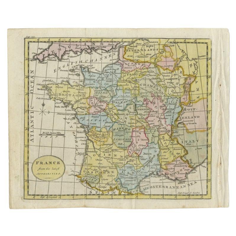 Antique map titled 'France from the latest Authorities'. Map of France. Source unknown, to be determined.

Artists and Engravers: Anonymous.

Condition: Fair, original folding lines. Shows creasing and small defects. Blank verso, please study