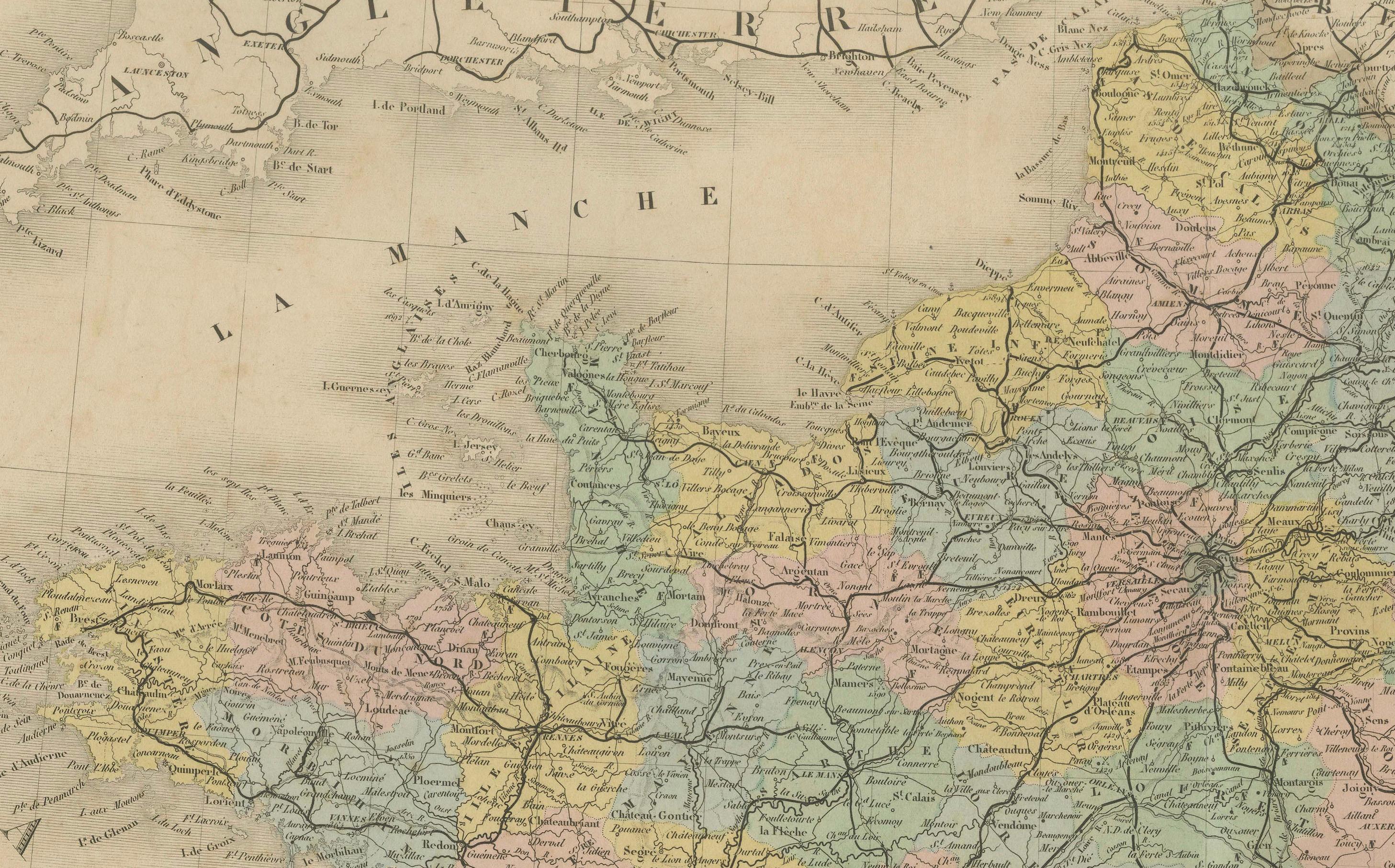 Mapa antiguo de Francia - Dividido en 89 Departamentos por Andriveau-Goujon, 1861 Francés en venta