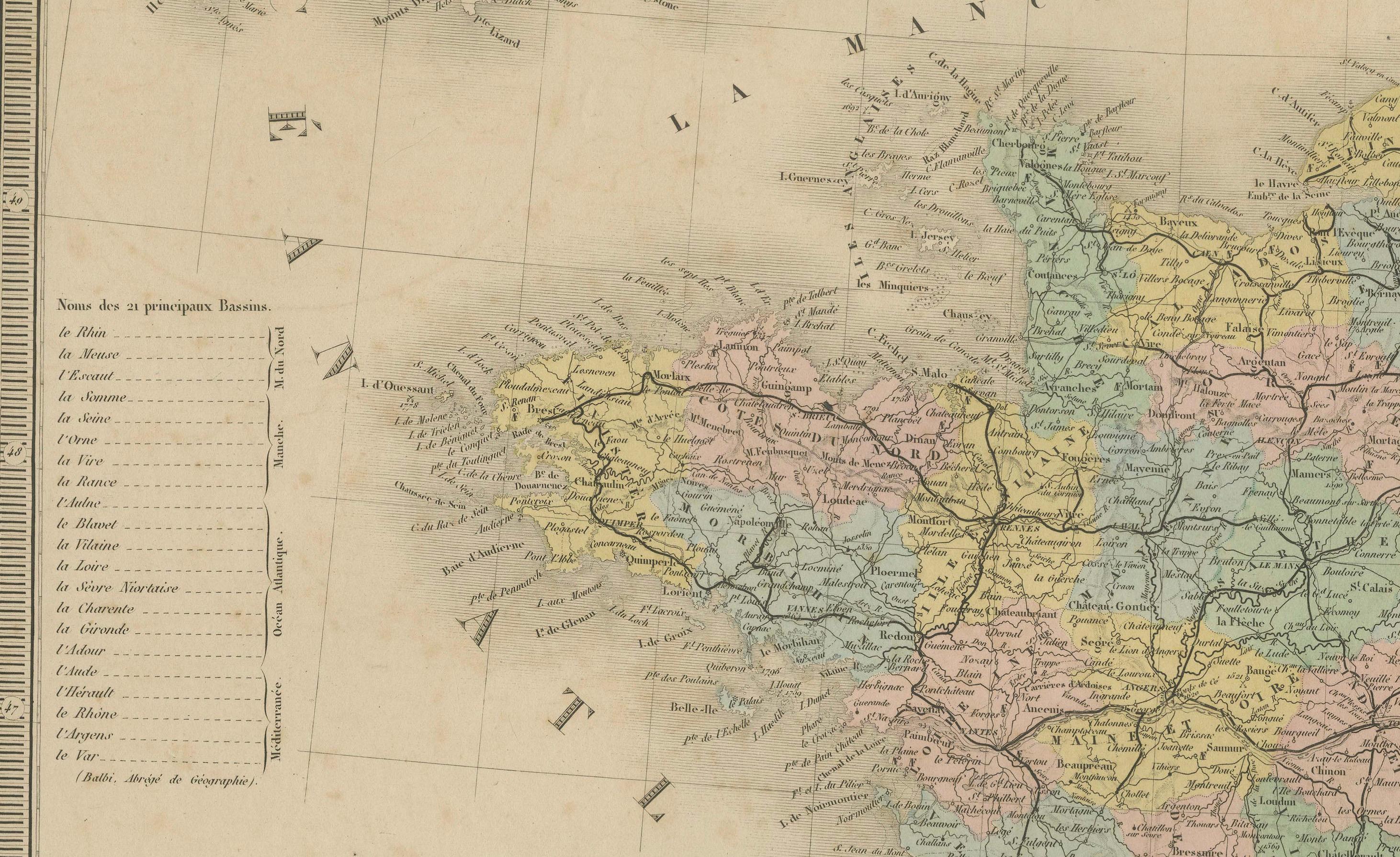 Mapa antiguo de Francia - Dividido en 89 Departamentos por Andriveau-Goujon, 1861 Grabado en venta