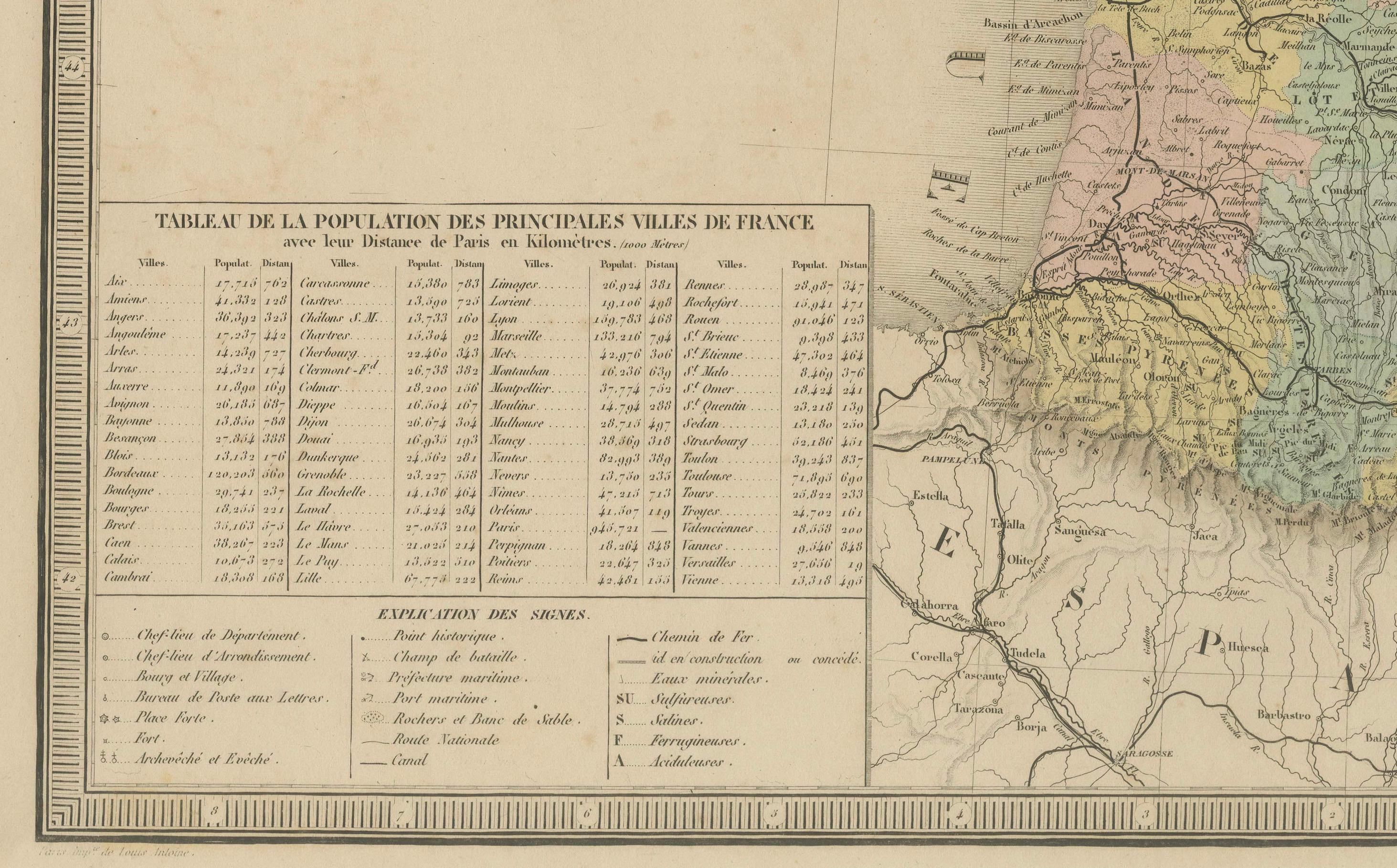 Mapa antiguo de Francia - Dividido en 89 Departamentos por Andriveau-Goujon, 1861 siglo XIX en venta