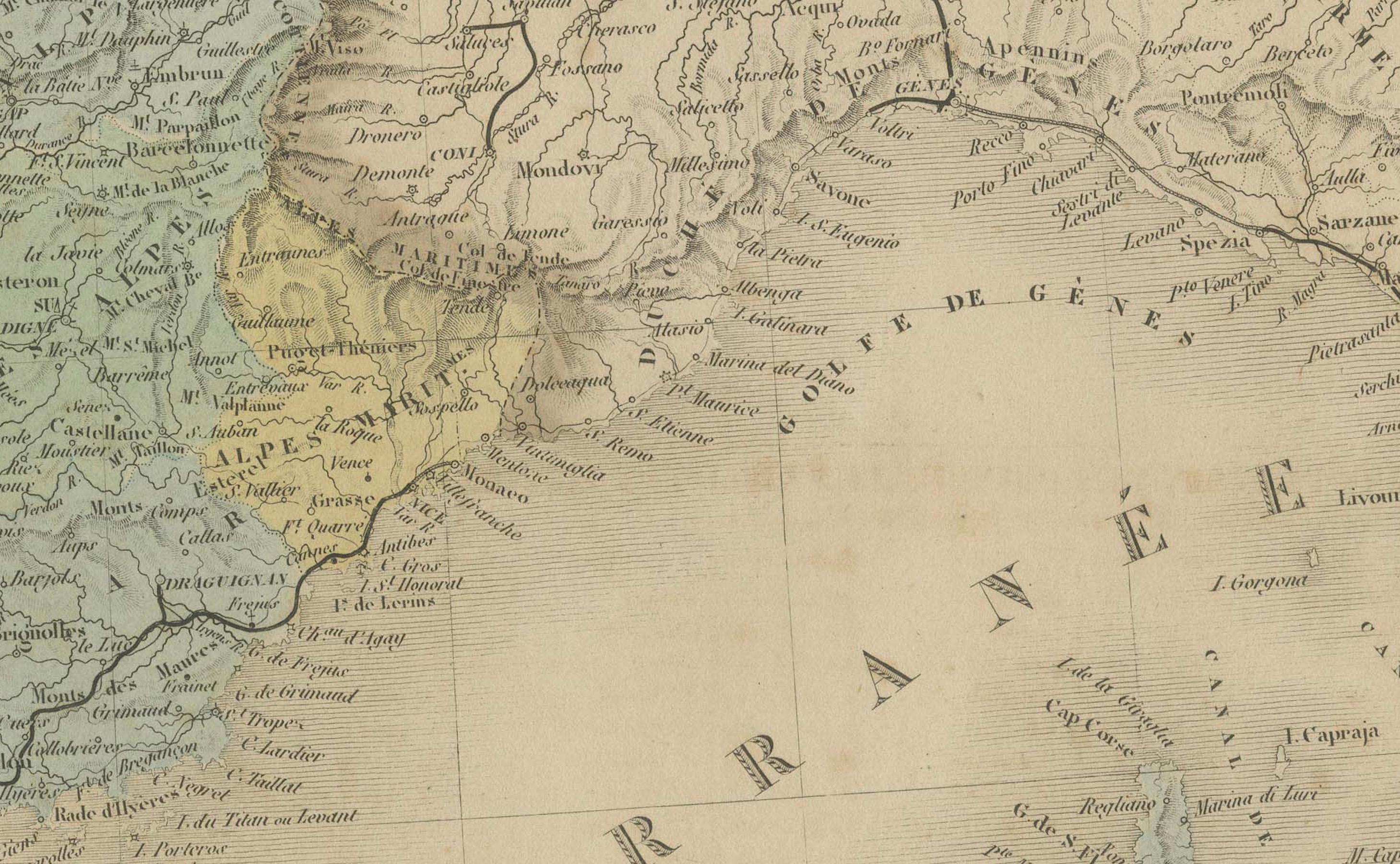 Mapa antiguo de Francia - Dividido en 89 Departamentos por Andriveau-Goujon, 1861 Papel en venta