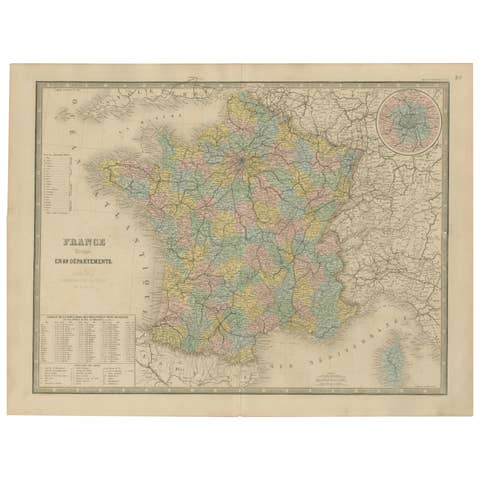 Antique Map of France – Divided into 89 Departments by Andriveau-Goujon, 1861