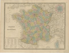 Mapa antiguo de Francia - Dividido en 89 Departamentos por Andriveau-Goujon, 1861