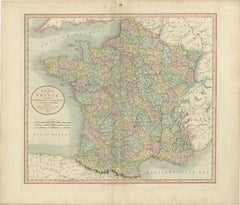 Antique Map of France Divided into Departments, with Original Hand Coloring