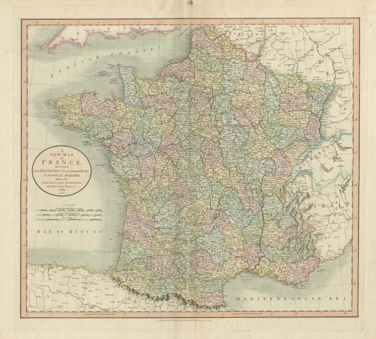 Antique Map of France divided into Departments, with Original Hand ...