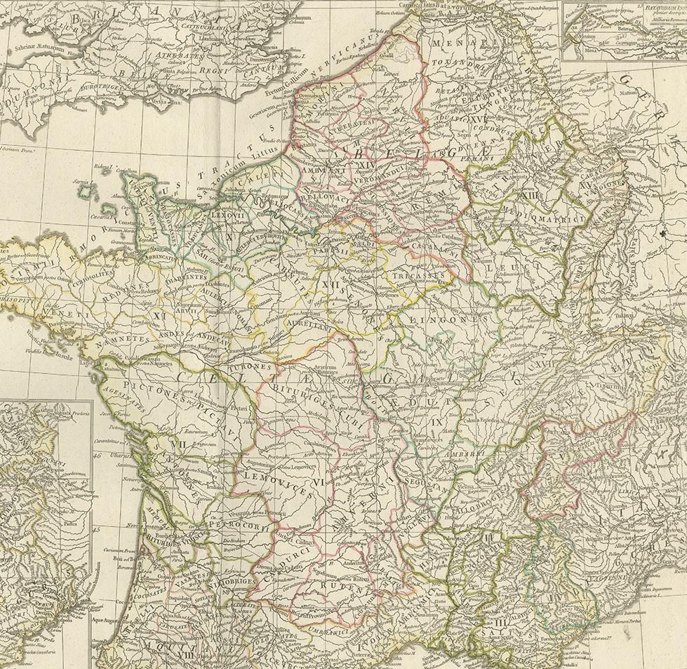 Antike französische Karte der Antike in der antiken römischen Zeit von d'Anville um 1795 im Zustand „Gut“ im Angebot in Langweer, NL