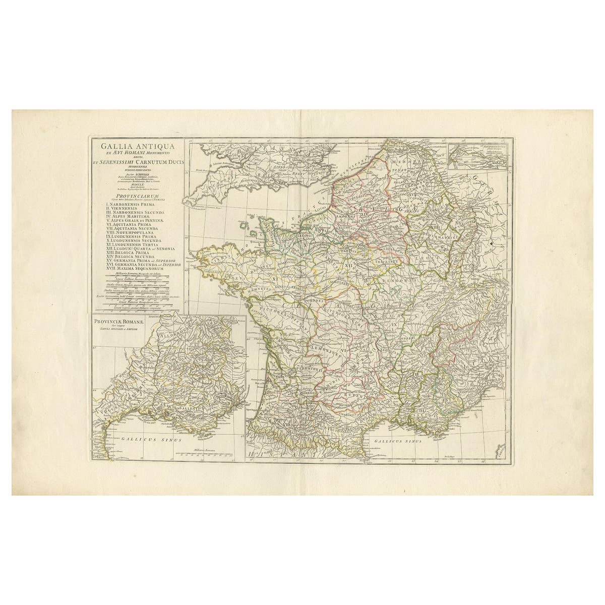 Antique Map of France in Ancient Roman Times by d'Anville, c.1795