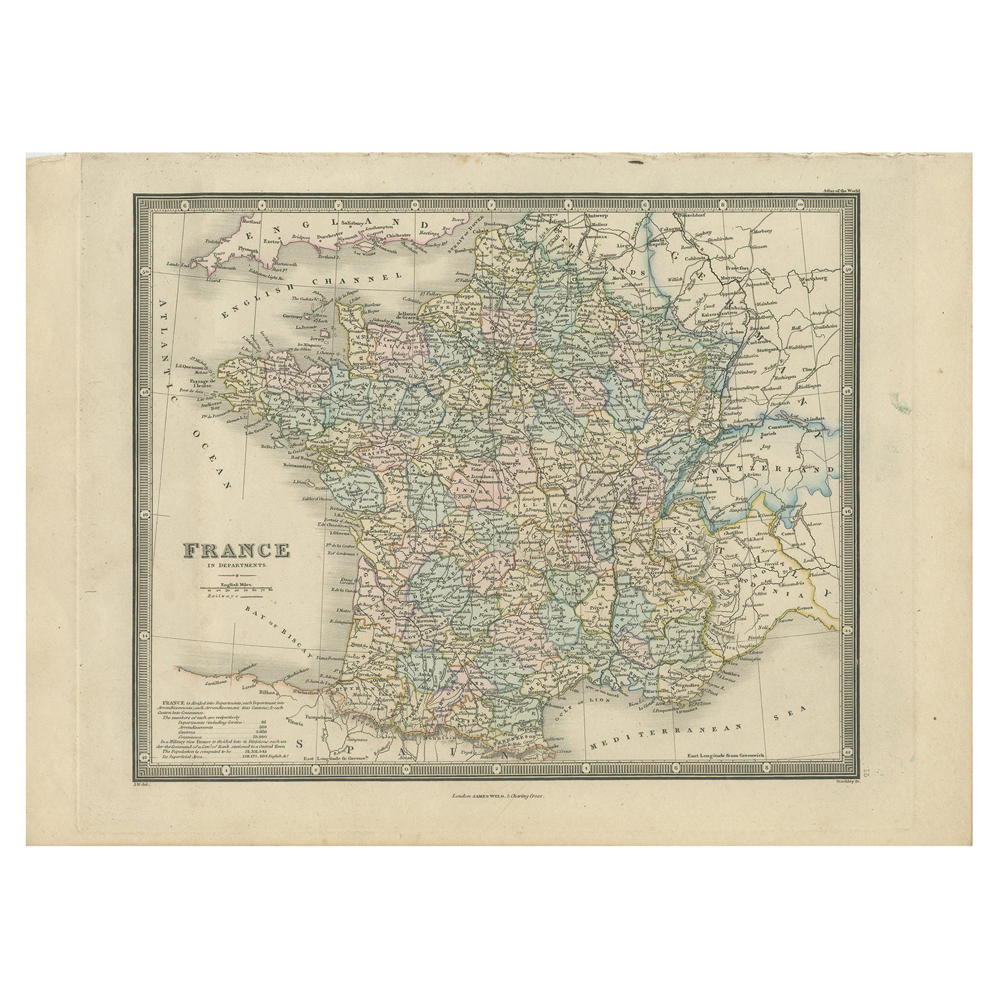 Antique Map of France in Departments by Wyld '1845'