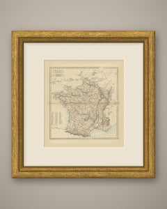 Antique Map of France in Departments with Numbered Key and Railways, 1858