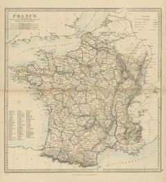 Antique Map of France in Departments with Numbered Key and Railways, 1858