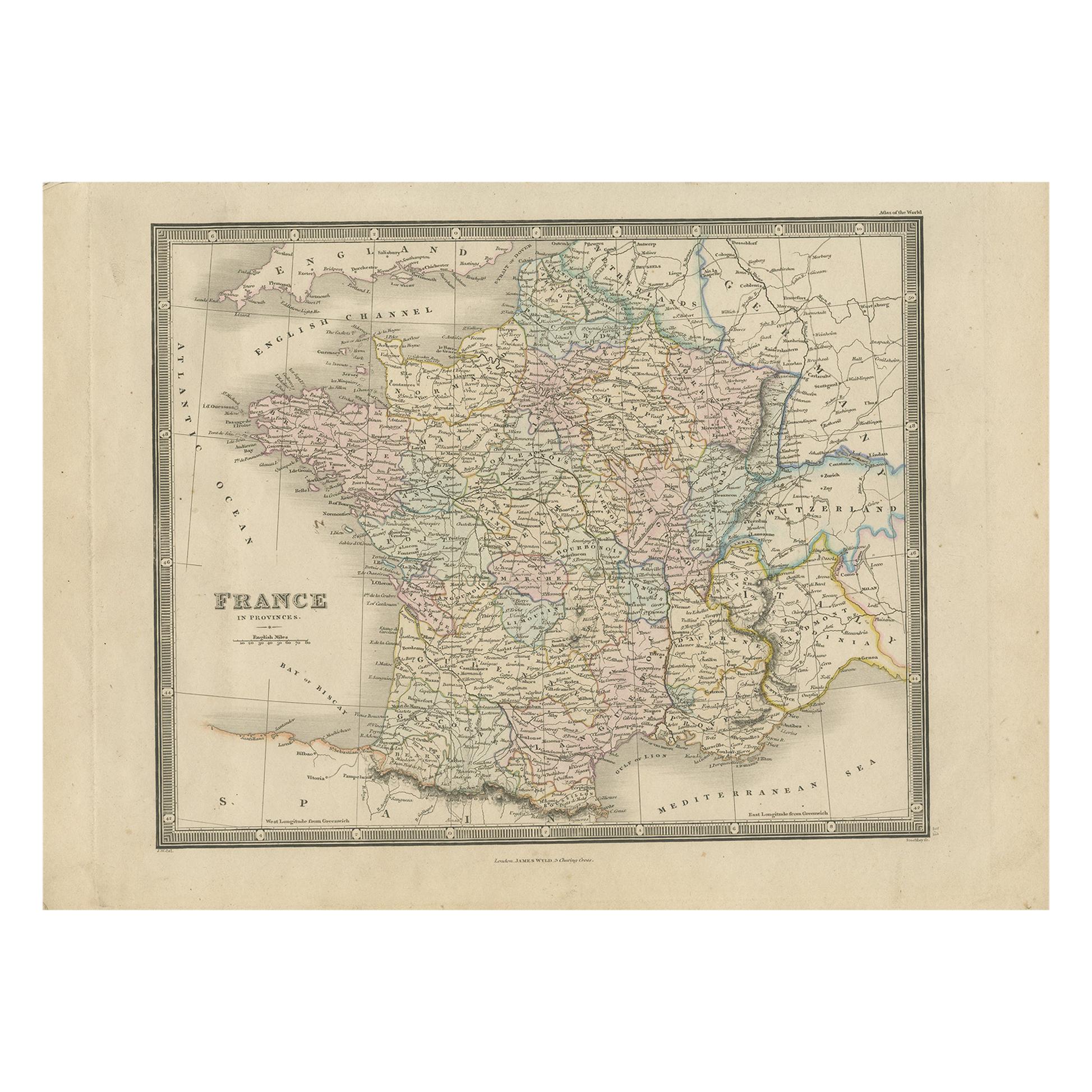 Antique Map of France in Provinces by Wyld, '1845'
