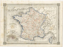 Antique Map of France in Provinces, with Inset of Paris