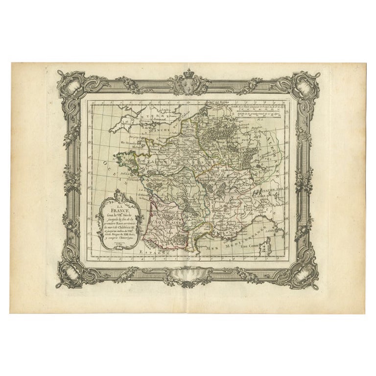 Carte ancienne de la France au 7e siècle par Zannoni, 1765