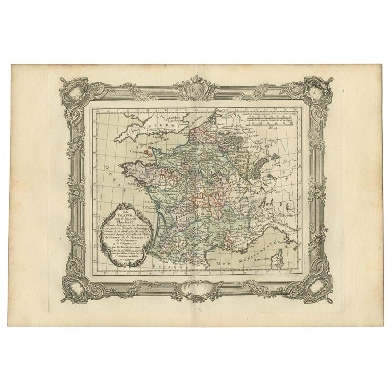 Carte ancienne de la France sous le règne de Charles VII par Zannoni, 1765