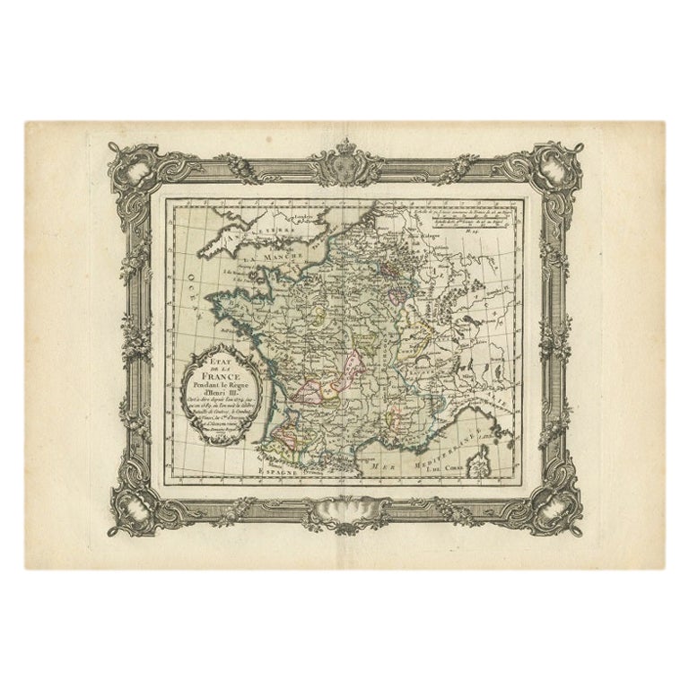 Carta geografica antica della Francia sotto il regno di Enrico III di Zannoni, 1765