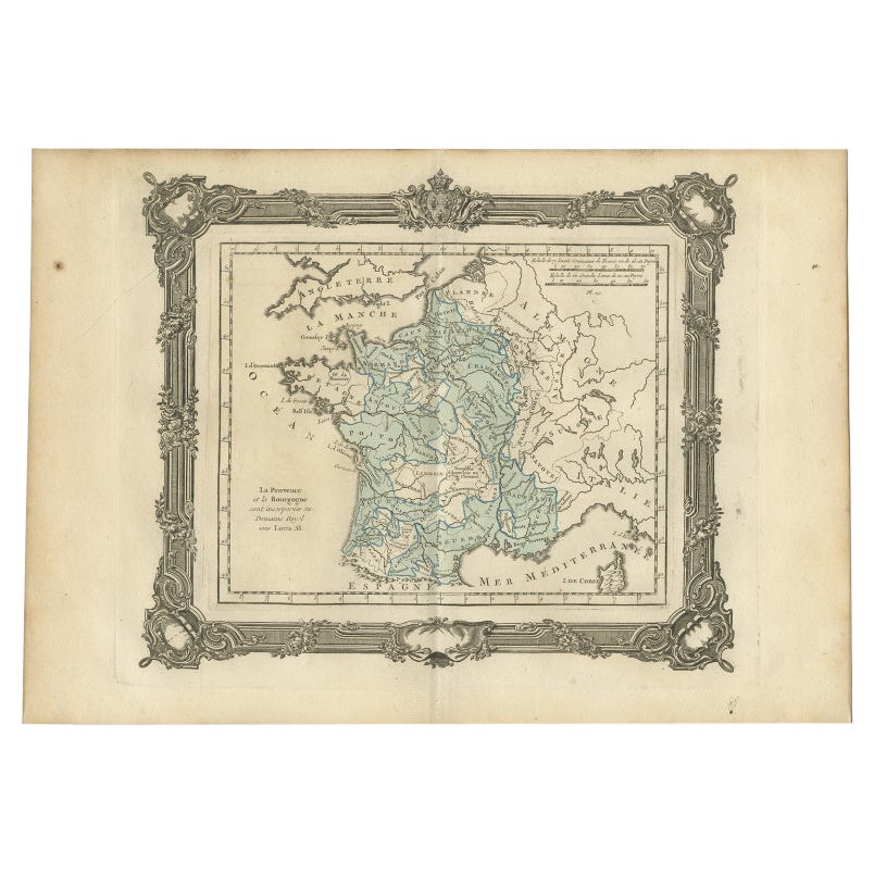 Carte ancienne de la France sous le règne de Louis XI par Zannoni, 1765