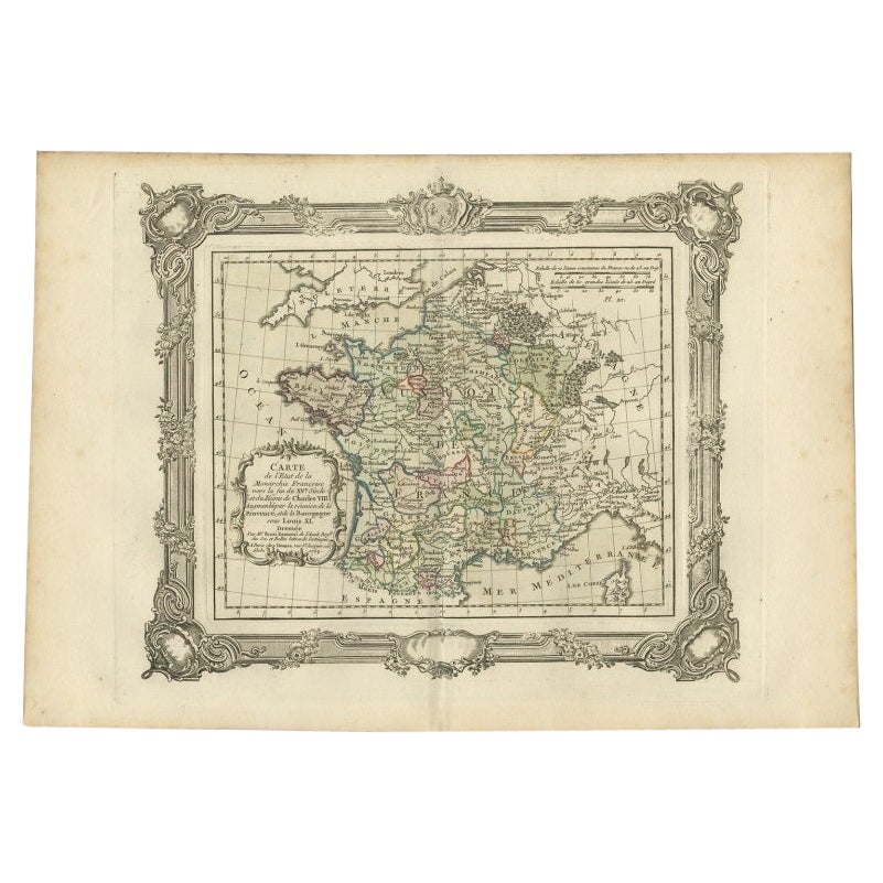 Carte ancienne de France sous le règne de Louis XI par Zannoni, 1765