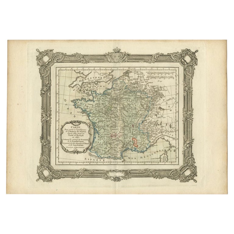 Carte ancienne de la France jusqu'à la paix du Ryswick par Zannoni, 1765 en vente