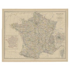 Antique Map of France with an Inset Map of France in Provinces and Paris, 1882