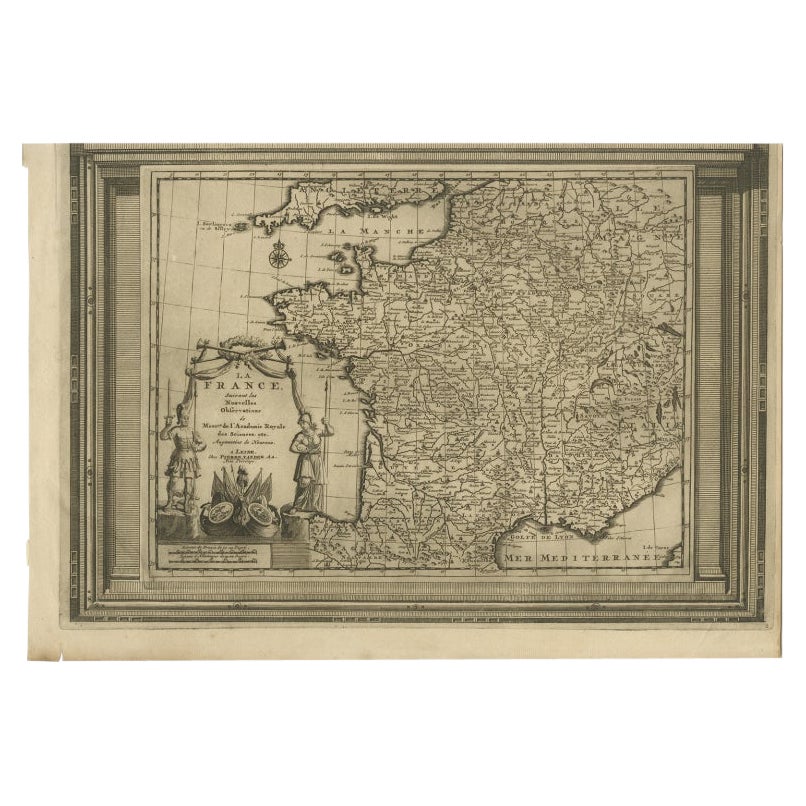Antique Map of France with Beautiful Title Cartouche and Border, c.1740