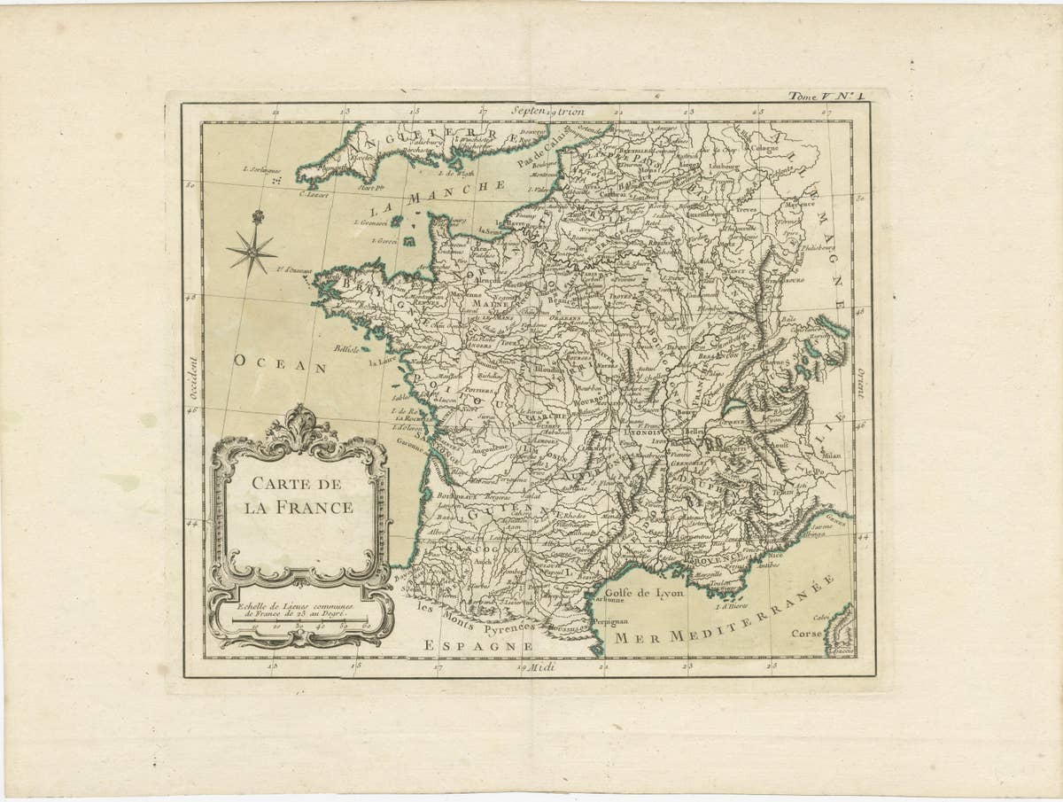 Antique Map of France with Decorative Title Cartouche