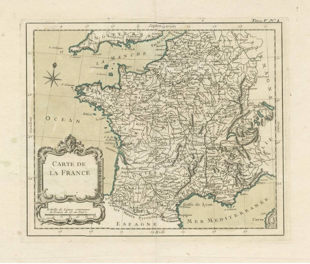 Antique Map of France with Decorative Title Cartouche