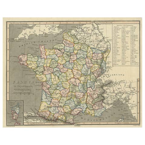 Antique Map of France with Inset Map of the Island of Corsica, 1820