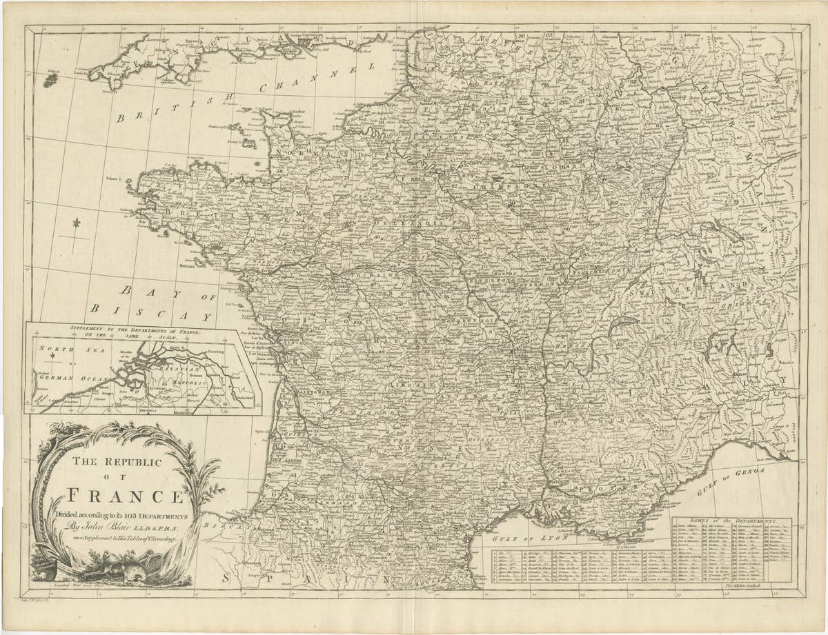 Antique Map of France with Inset showing the Northern Departments