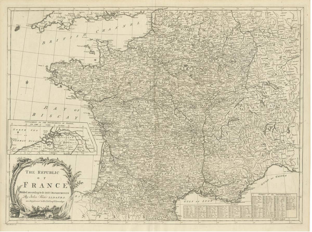 Antique Map of France with Inset showing the Northern Departments