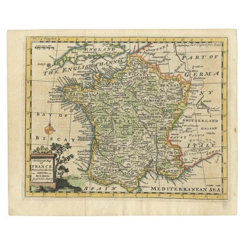 Antique Map of France with the English Channels, 1754 For Sale