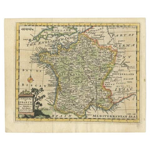 Antique Map of France with the English Channels, 1754