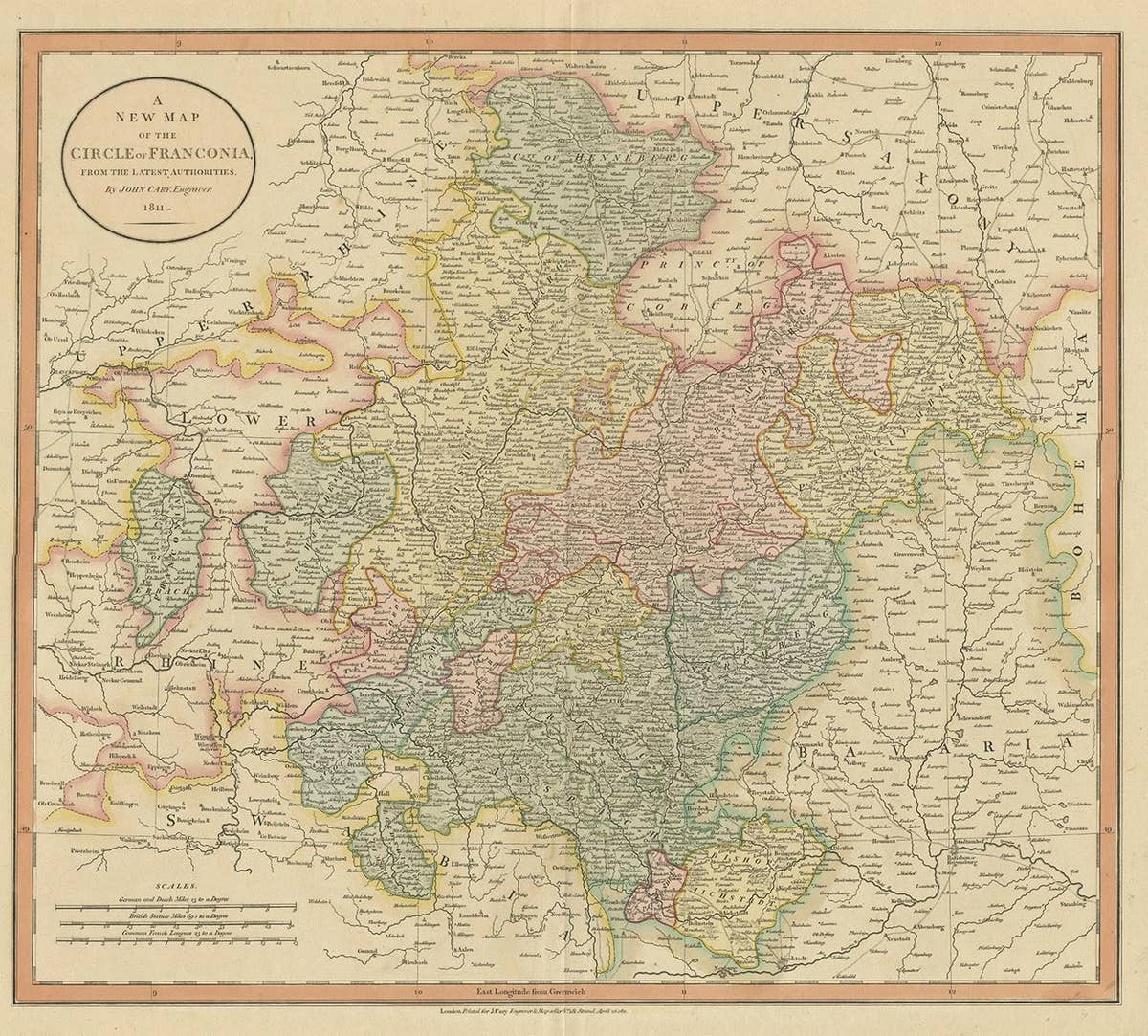 Antique Map of Franconia, a region of Germany, '1811'