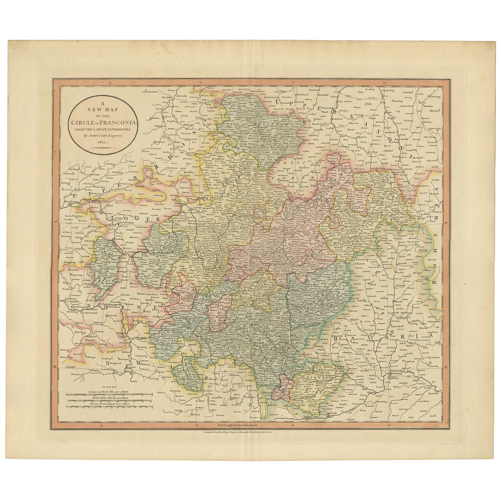 Antike Karte von Franconia,  Eine Region in Deutschland, „1811“