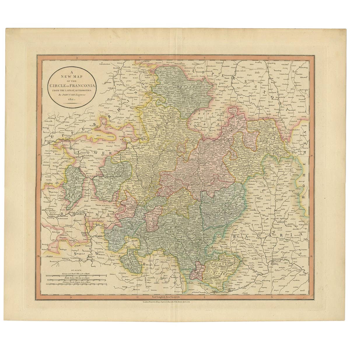 Antique Map of Franconia, a region of Germany, '1811'