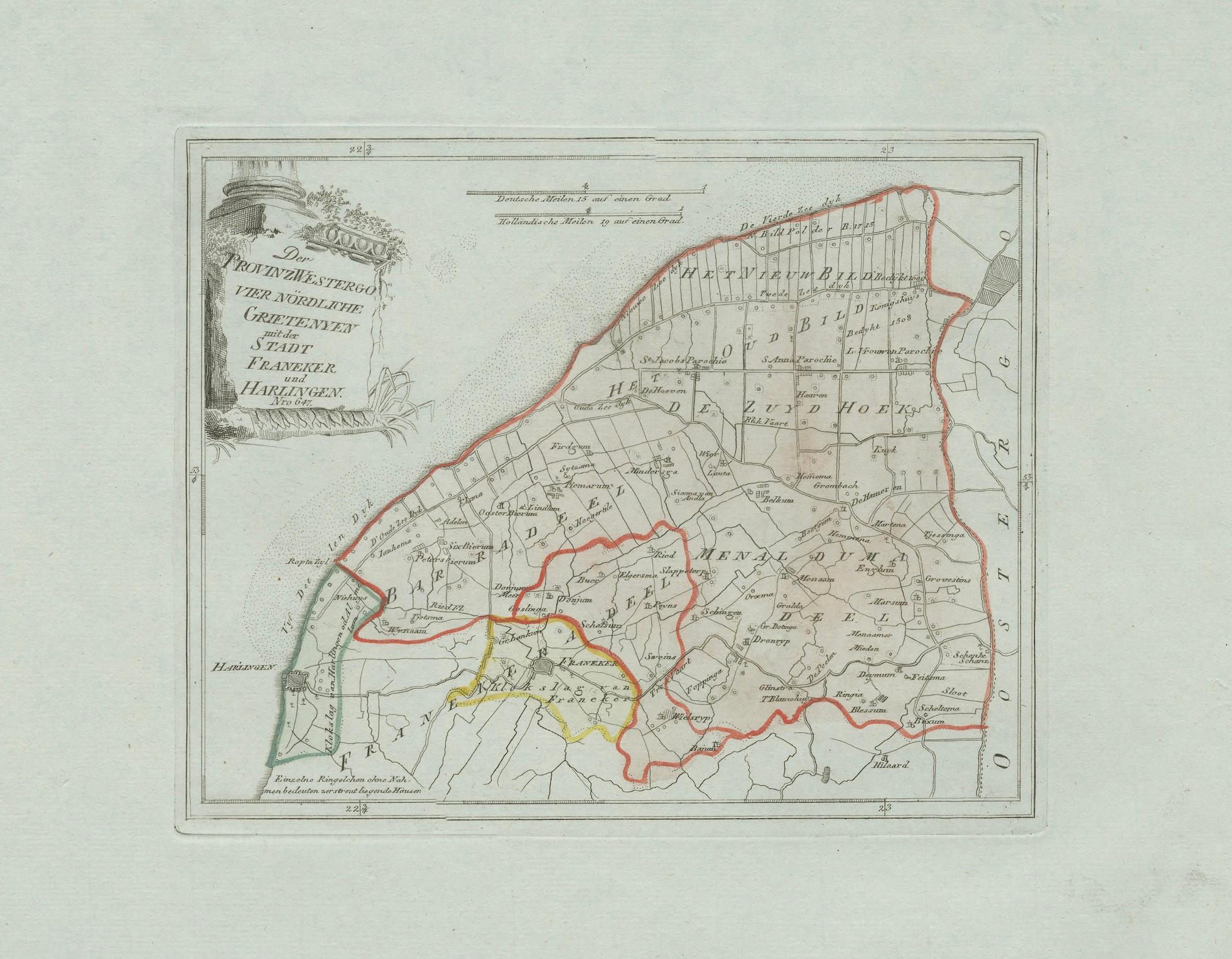Autrichien Carte ancienne de Franeker et Harlingen, Frise par von Reilly, 1791 en vente