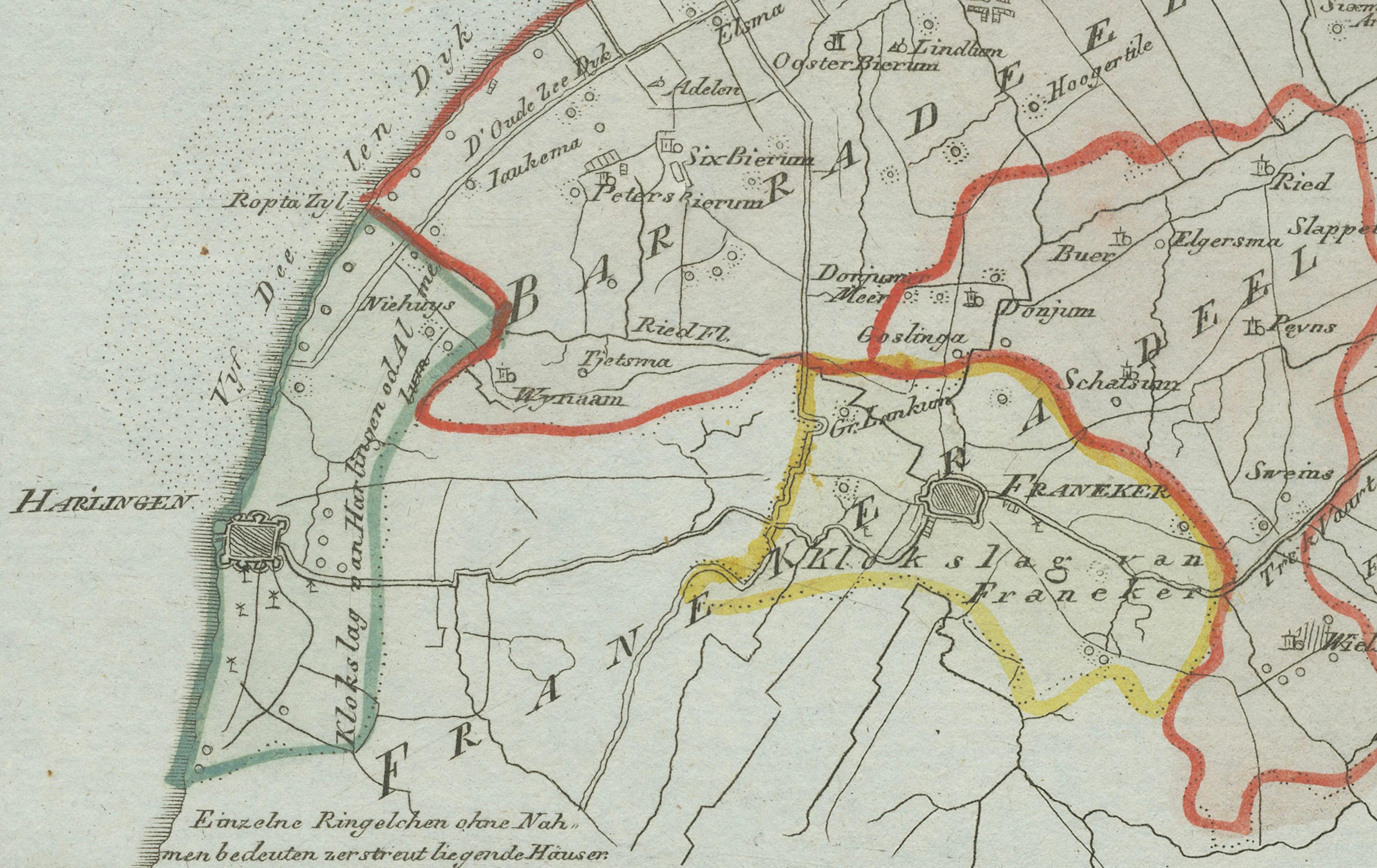 XVIIIe siècle et antérieur Carte ancienne de Franeker et Harlingen, Frise par von Reilly, 1791 en vente
