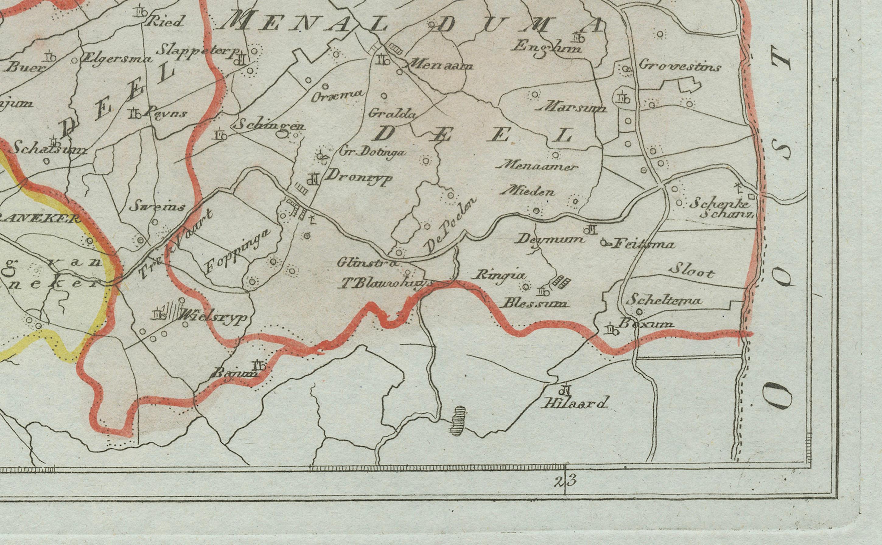 Papier Carte ancienne de Franeker et Harlingen, Frise par von Reilly, 1791 en vente