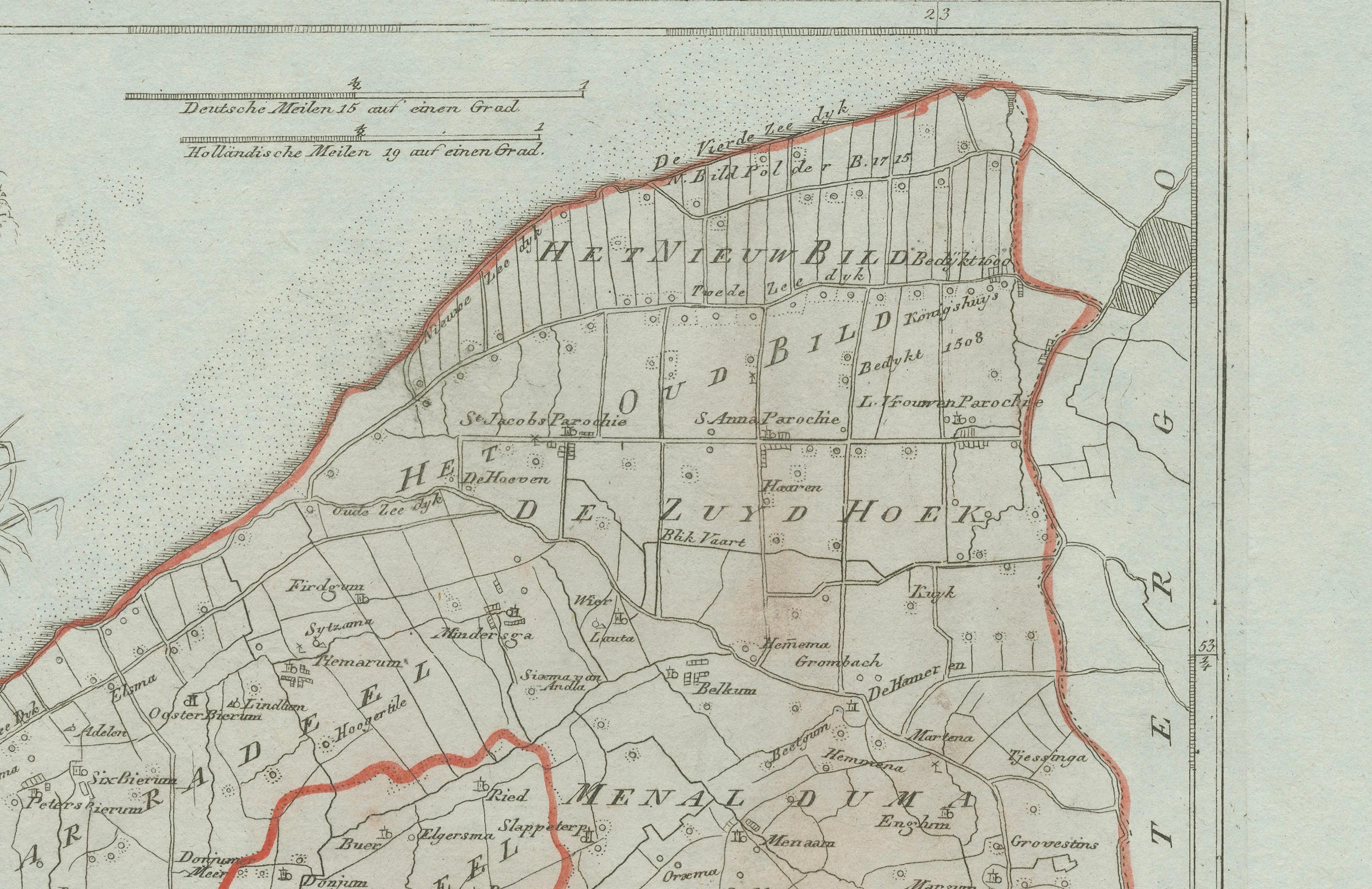 Carte ancienne de Franeker et Harlingen, Frise par von Reilly, 1791 en vente 1