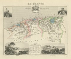 Antique Map of French Algeria, Algiers and Abd el-Kader, circa 1860