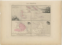 Antique Map of French Colonies – La France, 19th Century