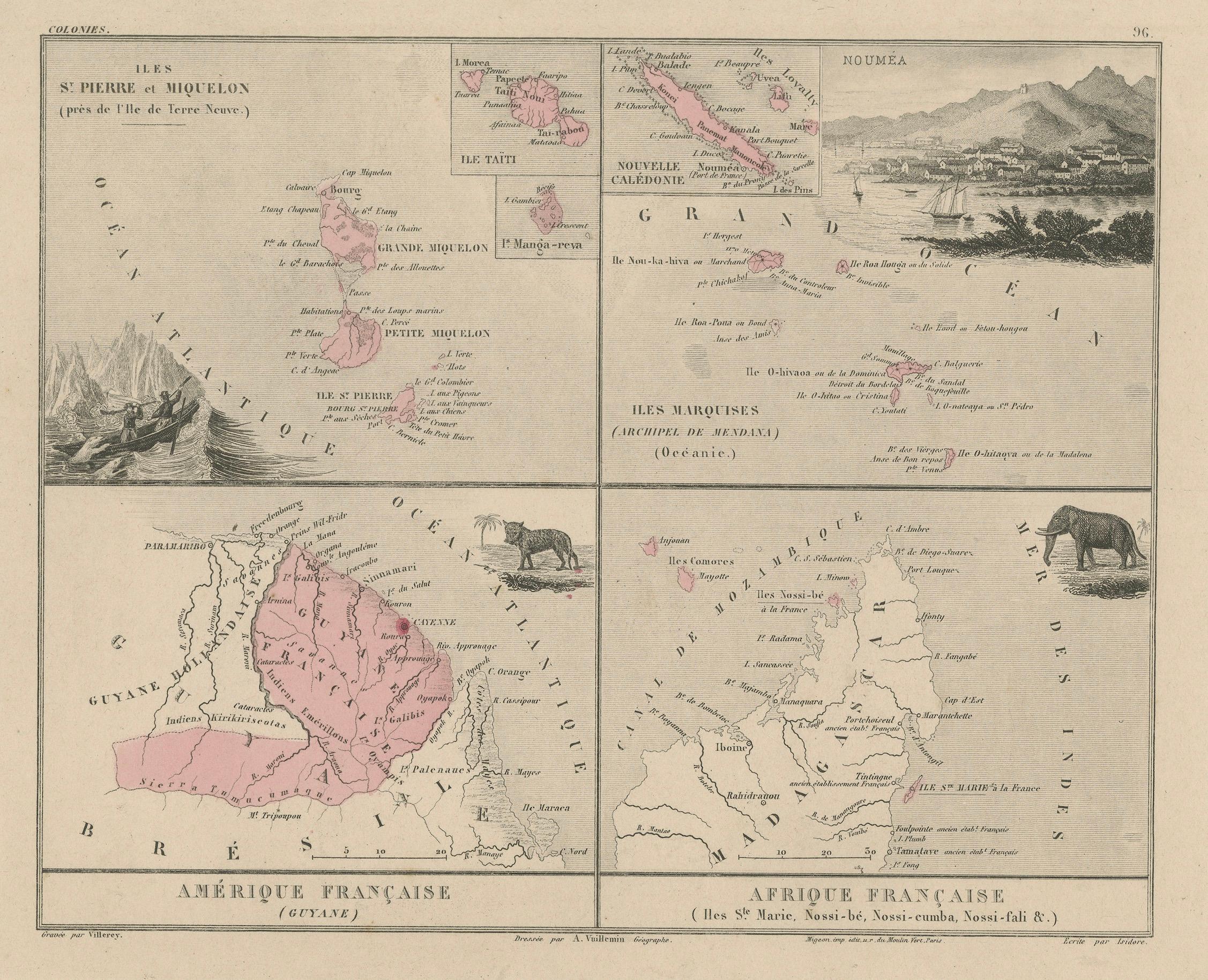 Antique Map of French Colonies – La France, 19th Century In Good Condition For Sale In Langweer, NL