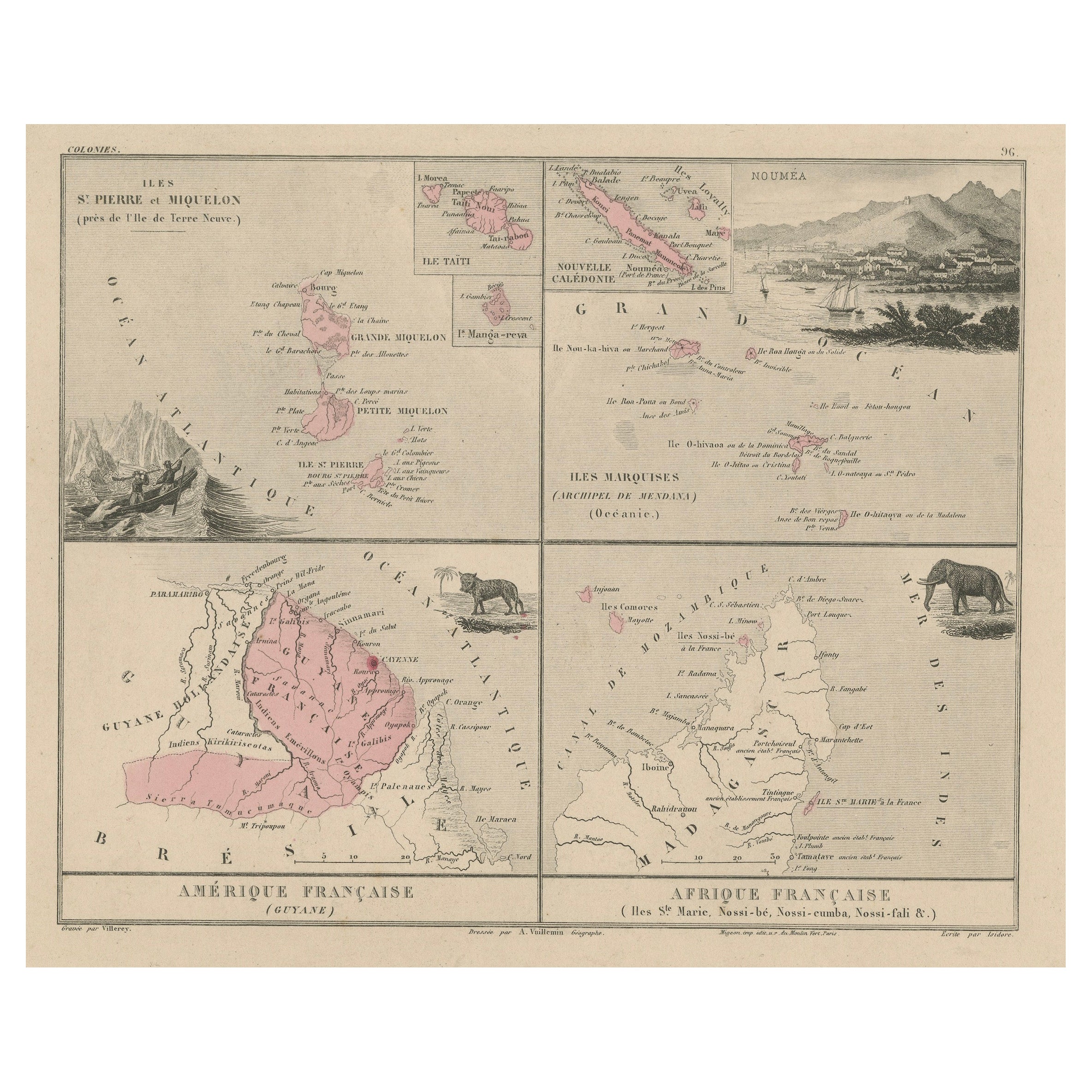 Carte ancienne des Colonies françaises - La France, 19ème siècle