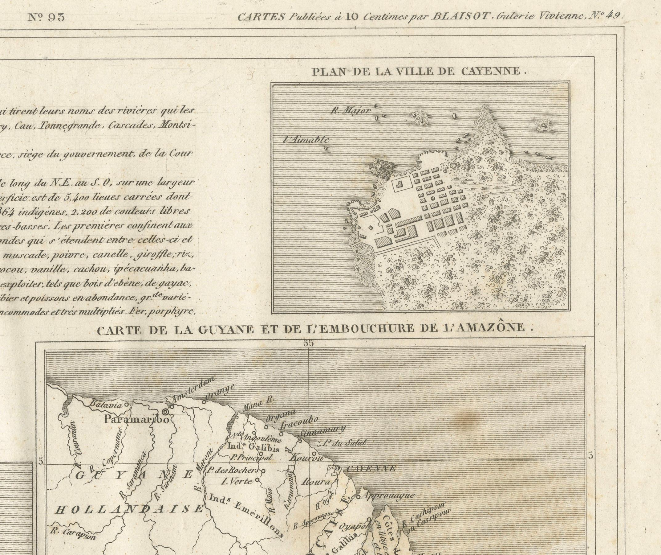 Milieu du XIXe siècle Carte ancienne de la Guyane française et de Cayenne - Circa 1835 en vente