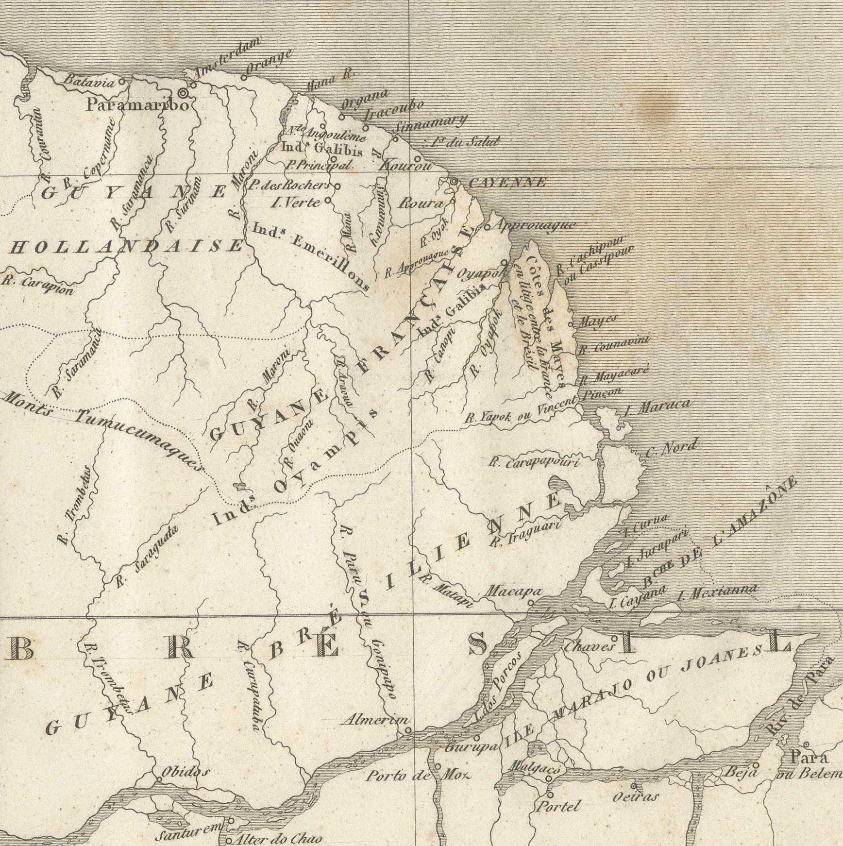 Papier Carte ancienne de la Guyane française et de Cayenne - Circa 1835 en vente