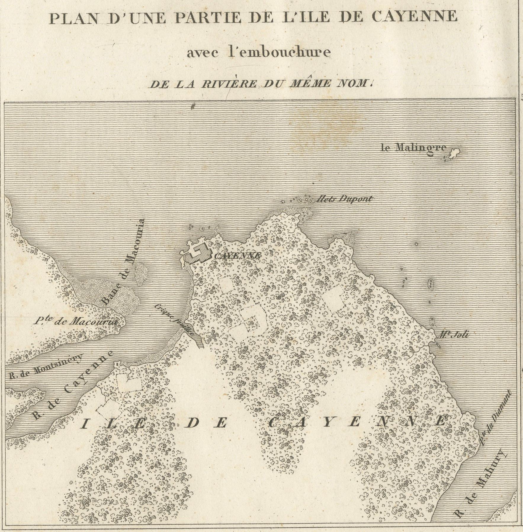 Carte ancienne de la Guyane française et de Cayenne - Circa 1835 en vente 1