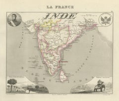 Antique Map of French India, Pondichery and Chandernagor, circa 1860