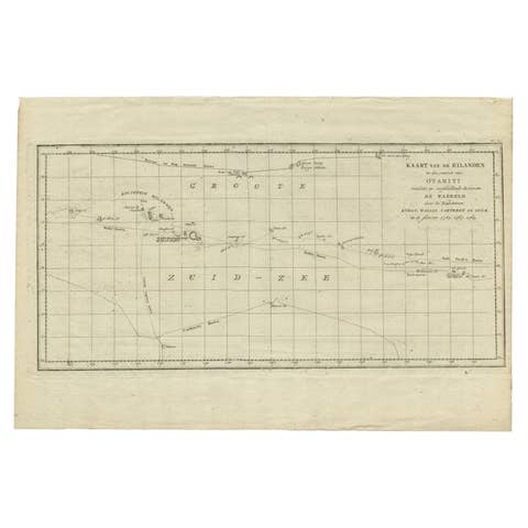Antique Map of French Polynesia by Cook Showing His Route, 1803